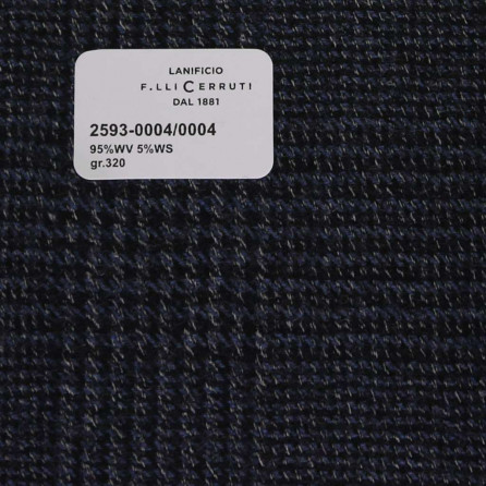 2593-0004/0004 Cerruti Lanificio - Vải Suit 100% Wool - Xanh Dương Caro Đen